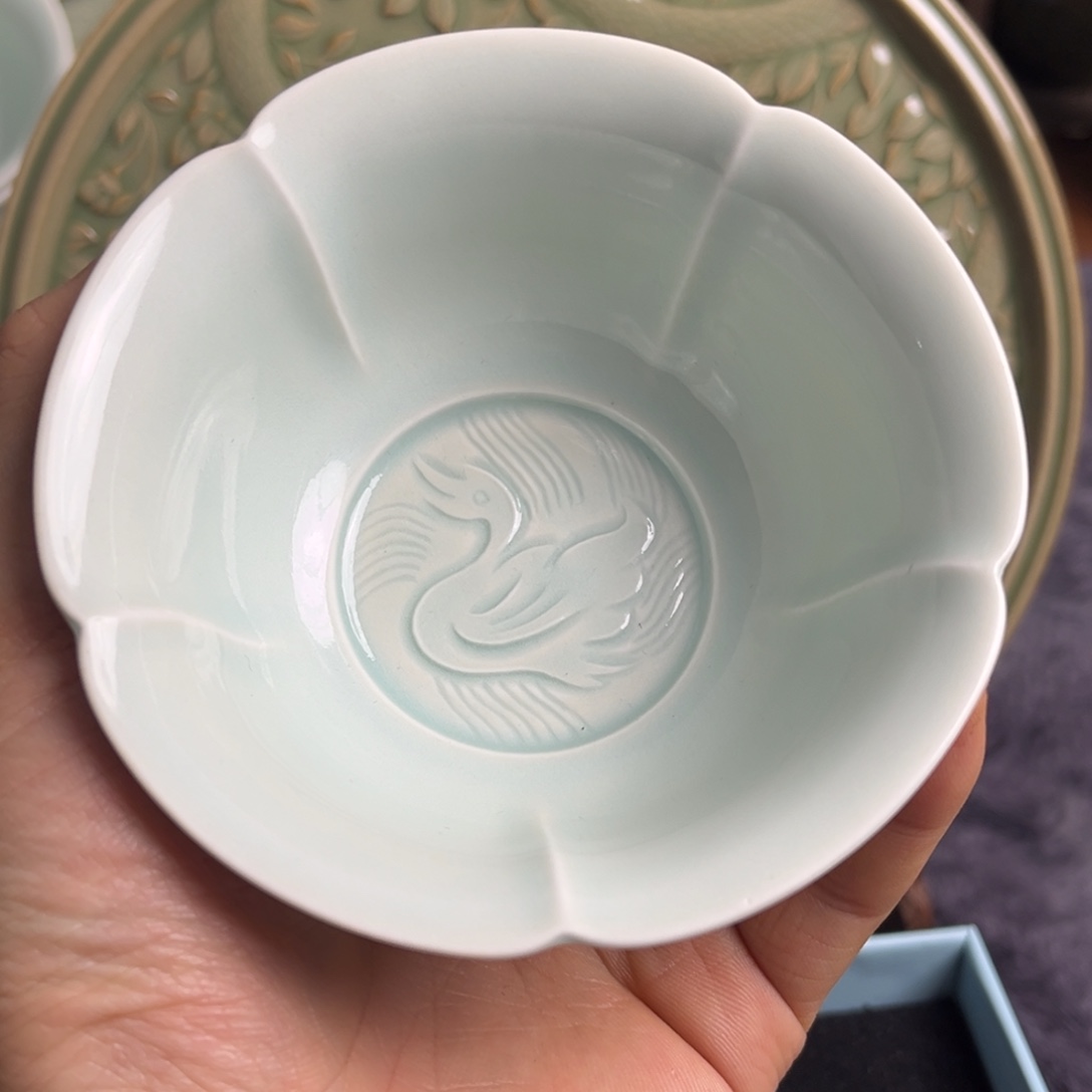 瓷微瑕天青色鸭子杯特价