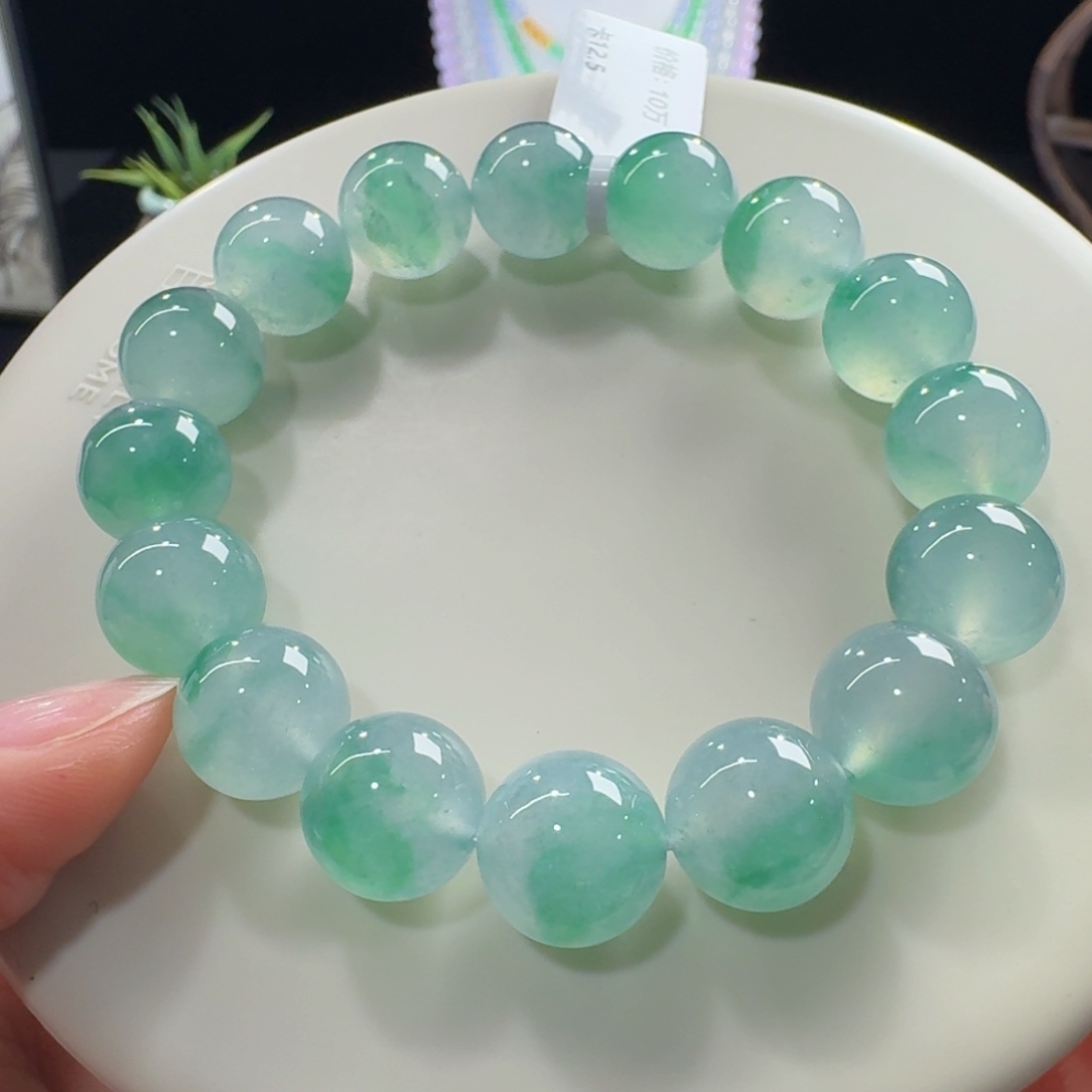 未镶嵌手链翡翠冰胶果冻飘蓝绿花单圈12.5mm