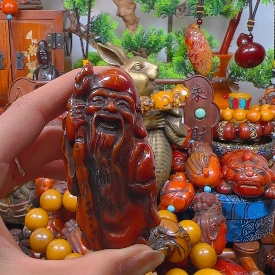 琥珀裸石未镶嵌手把