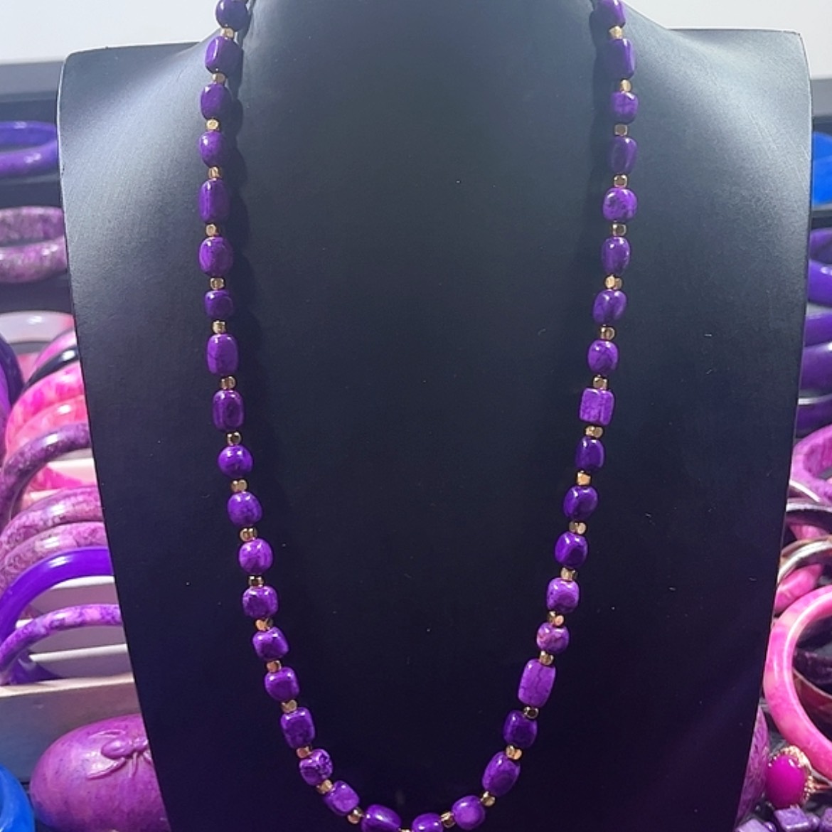 【闪购商品】玻璃成品舒具石老油料18帝王紫丝绒玉华项链卡7+