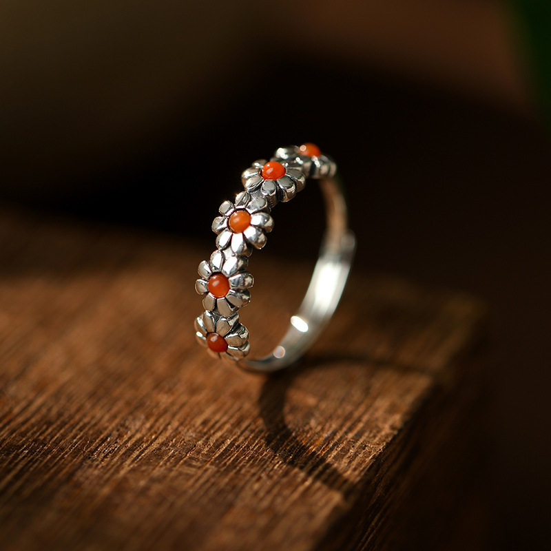 2025新款s925银雏菊森系小清新开口可调节百搭指环手饰