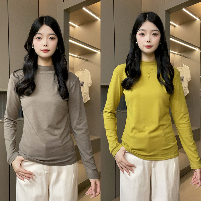 修身显瘦内搭女士小立领打底衫2025新款秋冬季轻奢高级感长袖上衣