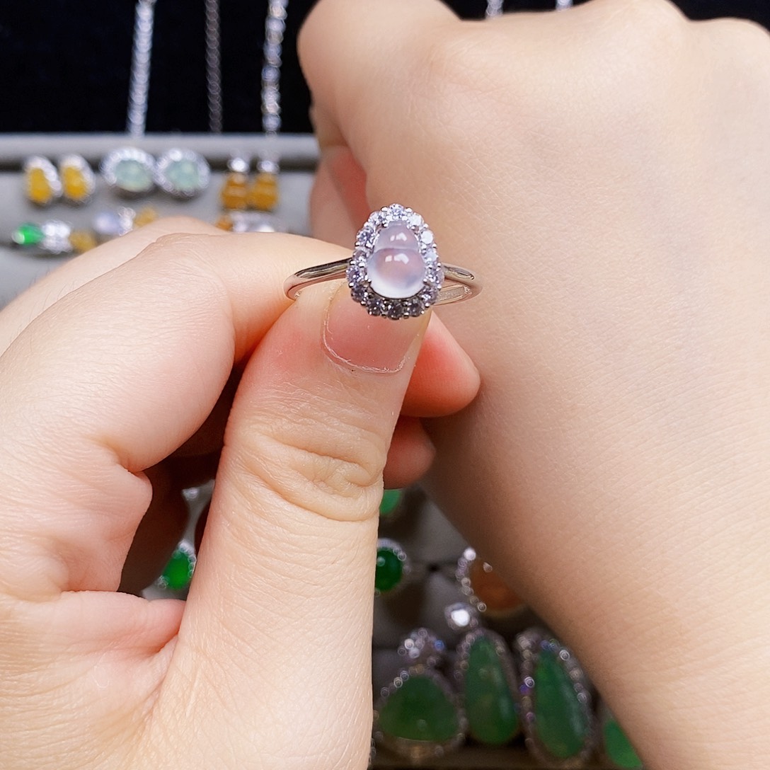 翡翠戒指银S925镶嵌葫芦