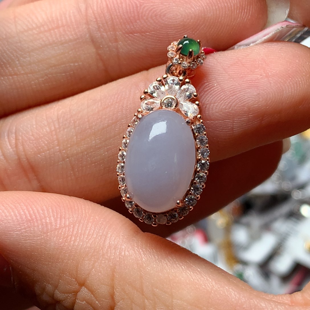 翡翠戒指银S925镶嵌天然翡翠吊坠