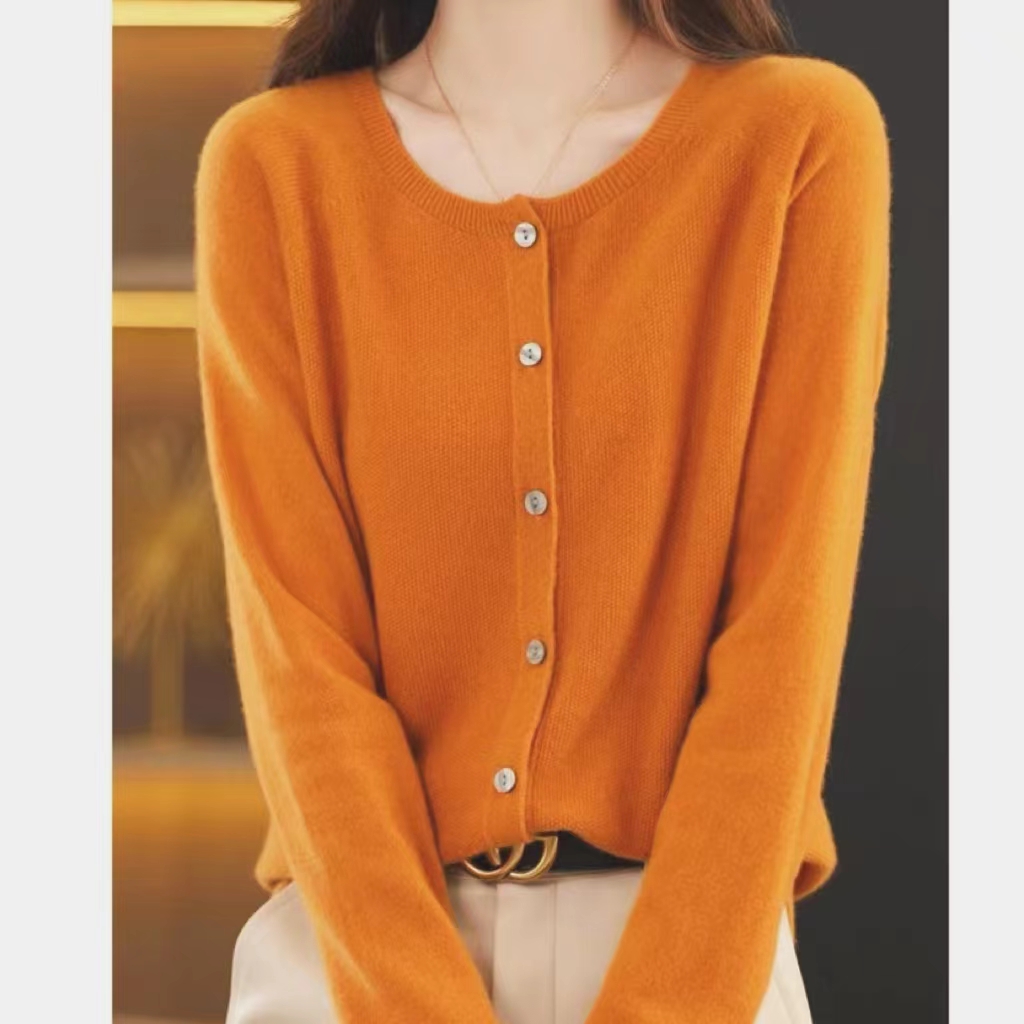 涵玖玥【100羊毛】菠萝针显瘦百搭时尚感纯色开衫上衣07-859