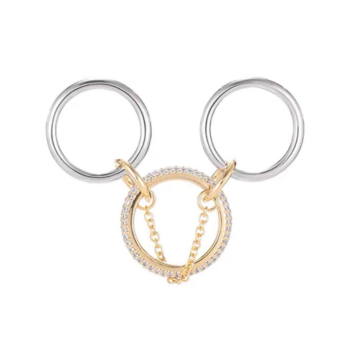 铜合金戒指 CNLEEWEI 链条流苏锆石三环戒指| LEAFLEAF设计师品牌