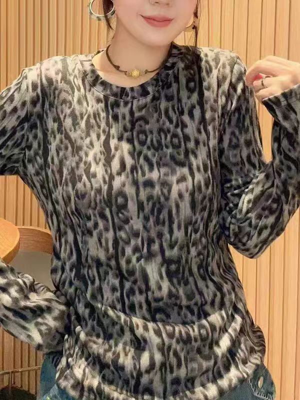 8198珊珊家新款现货 欧货2025秋冬新款字母长袖豹纹上衣打底衫女