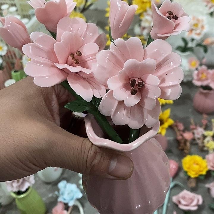 瓷片纯手工陶瓷花摆件瑕