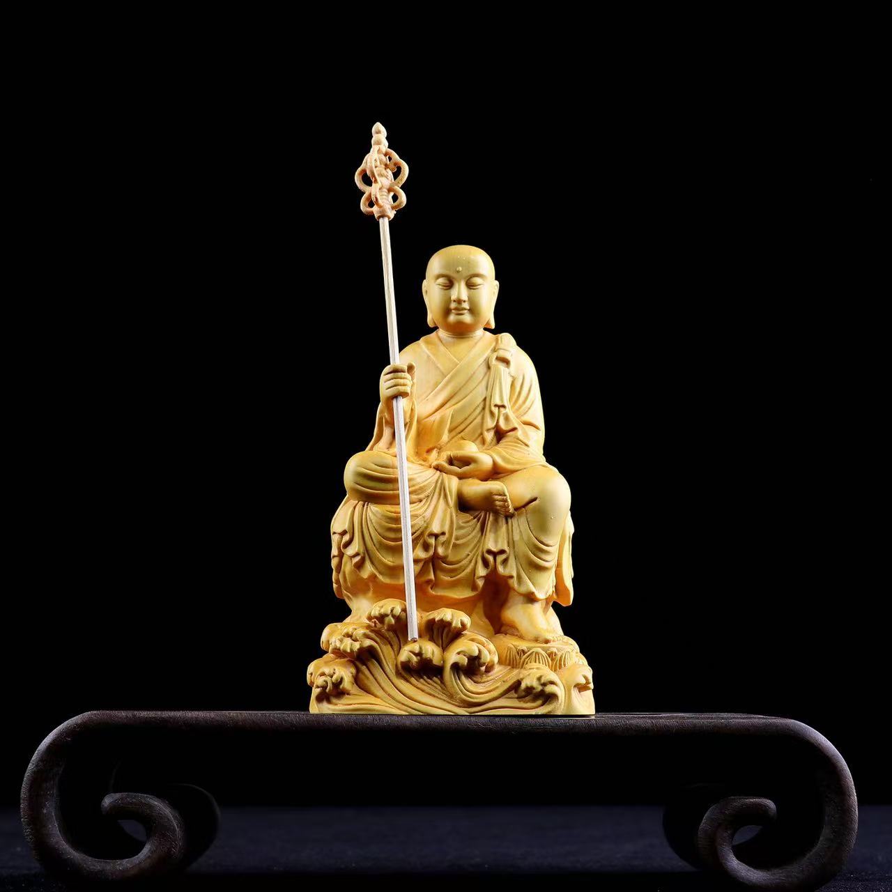 黄杨木雕摆件地藏王菩萨家居供奉客厅佛像招财风水手工艺品