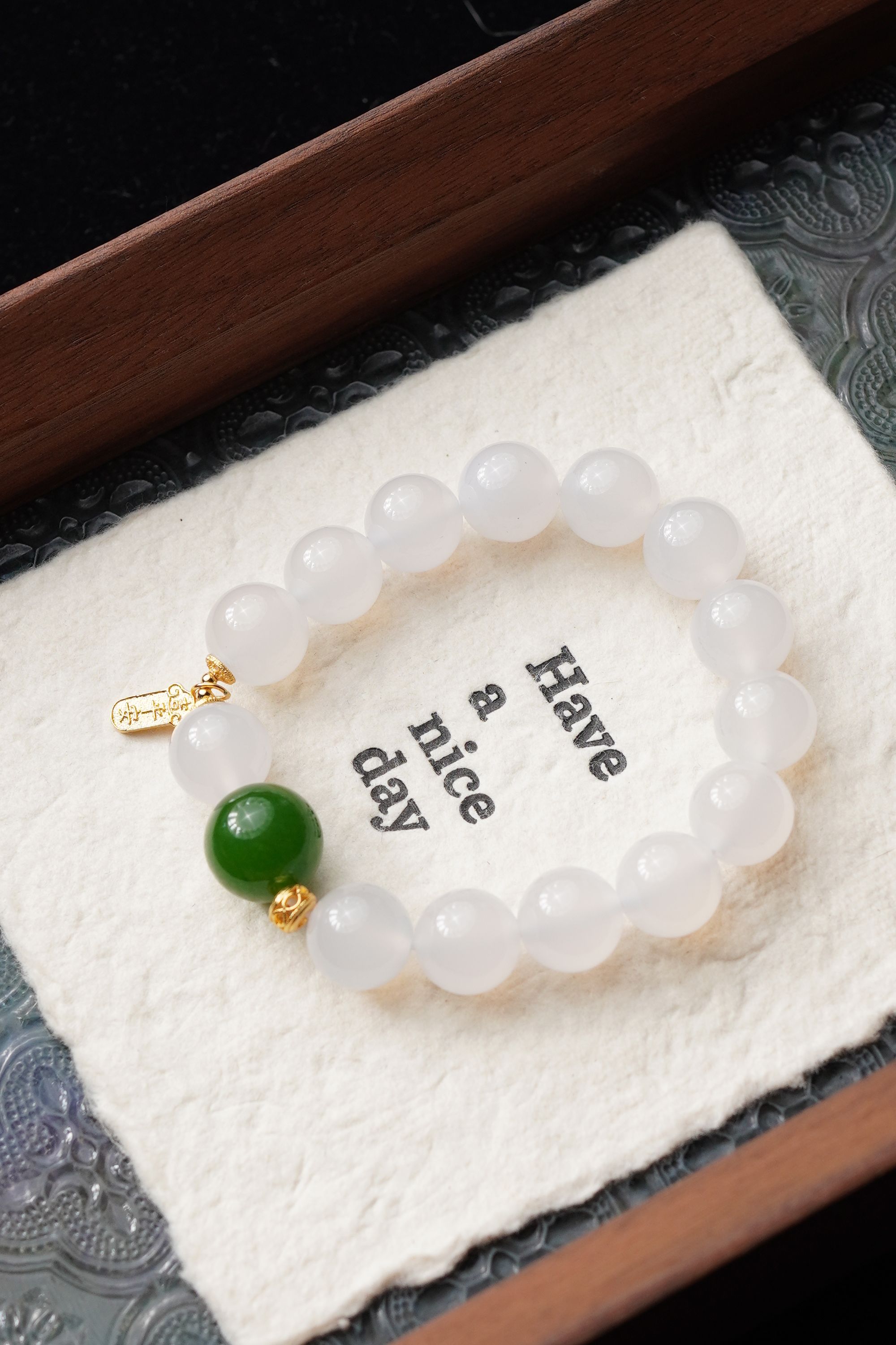 天然石英质玉12mm圆珠顶珠14mm单圈手串