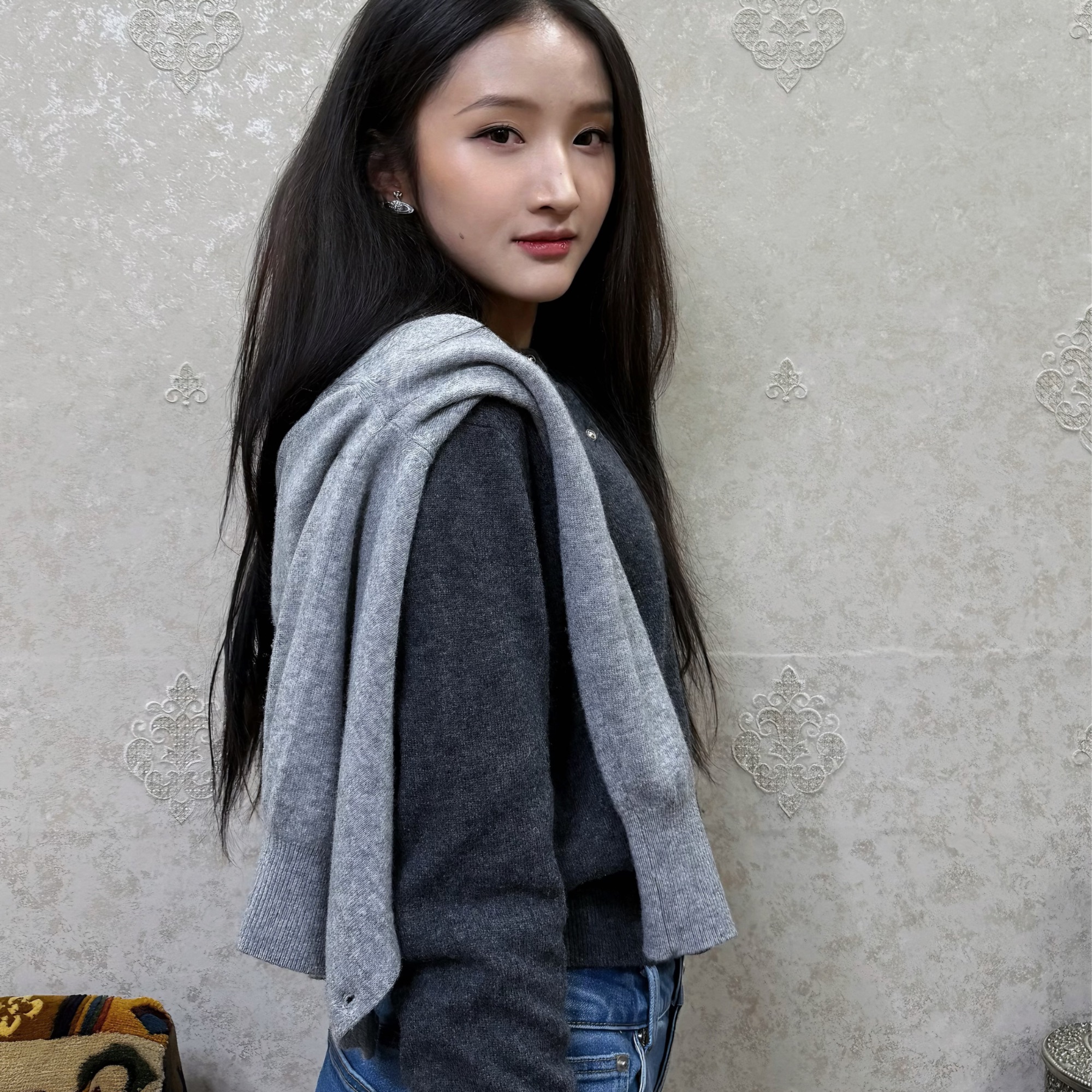 韩版全羊毛开衫 深灰色
