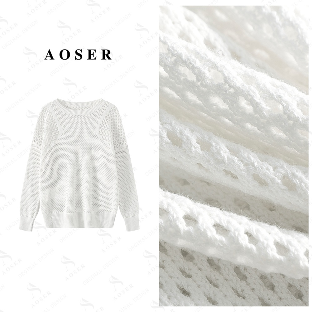 AOSER法式镂空长袖纯色女款毛针织衫上衣赫本风2541