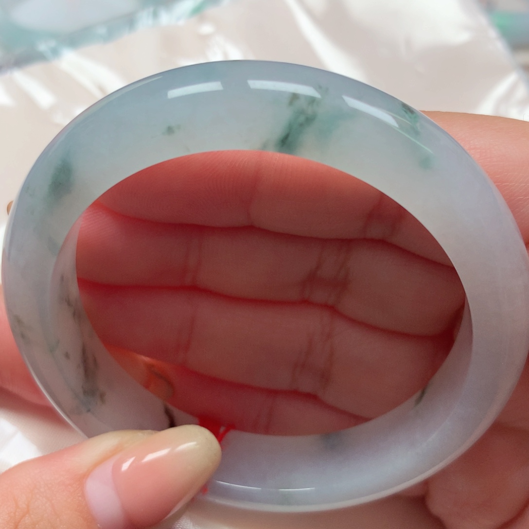 翡翠未镶嵌手镯45冰飘花 水墨画