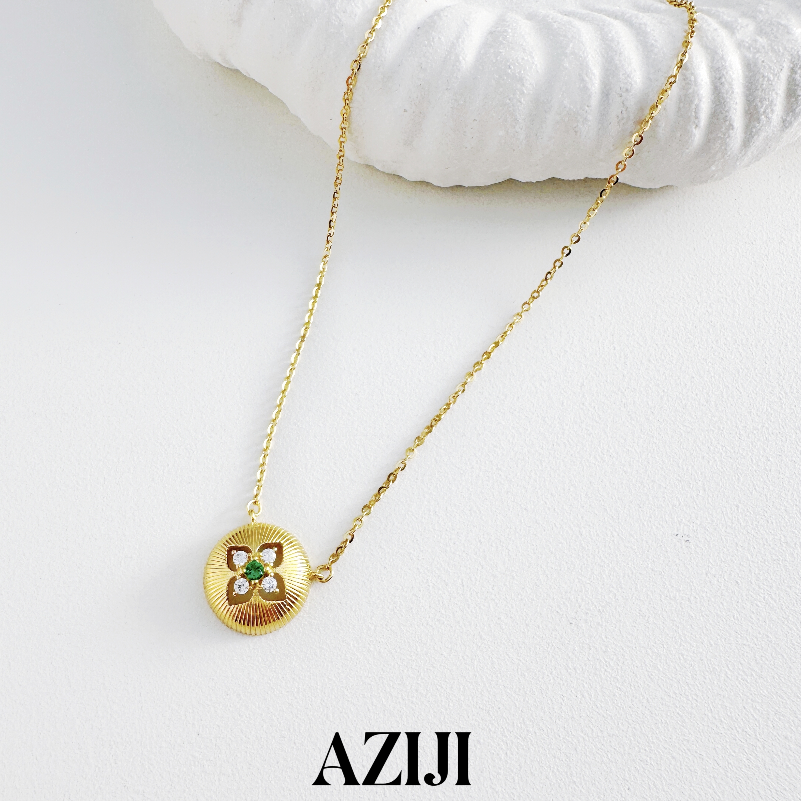 坠链均925银 1252通体S925银女原创设计彩色镶嵌时尚千金风简约