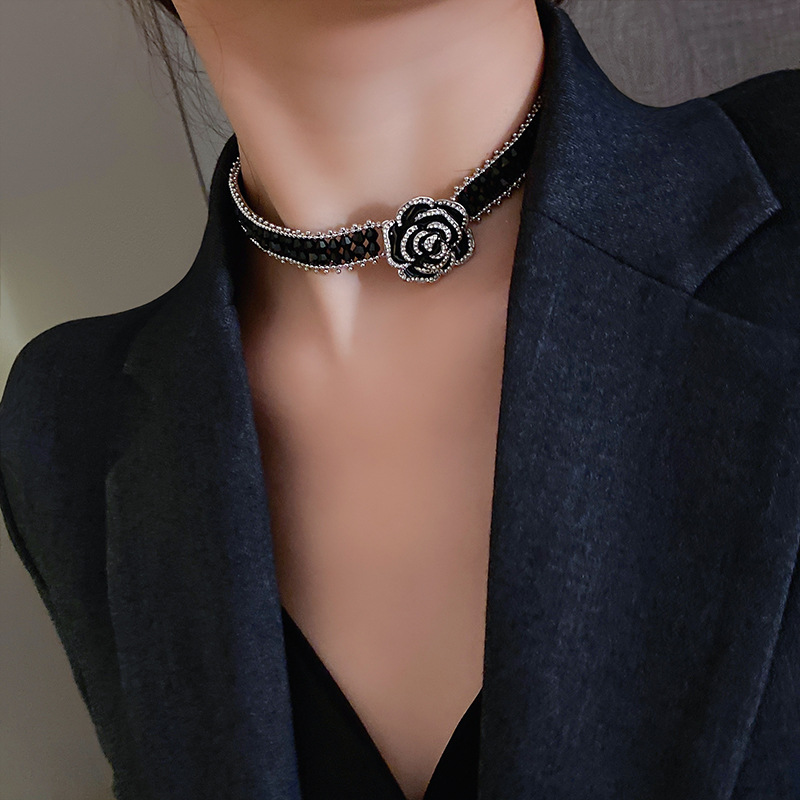 [高冷闪钻山茶花]砖法式轻奢小众设计感山茶花项链