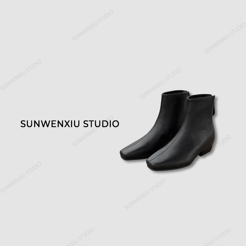 swx studio5店 “瘦瘦靴” 年货系列黑色极简秋冬尖头短靴