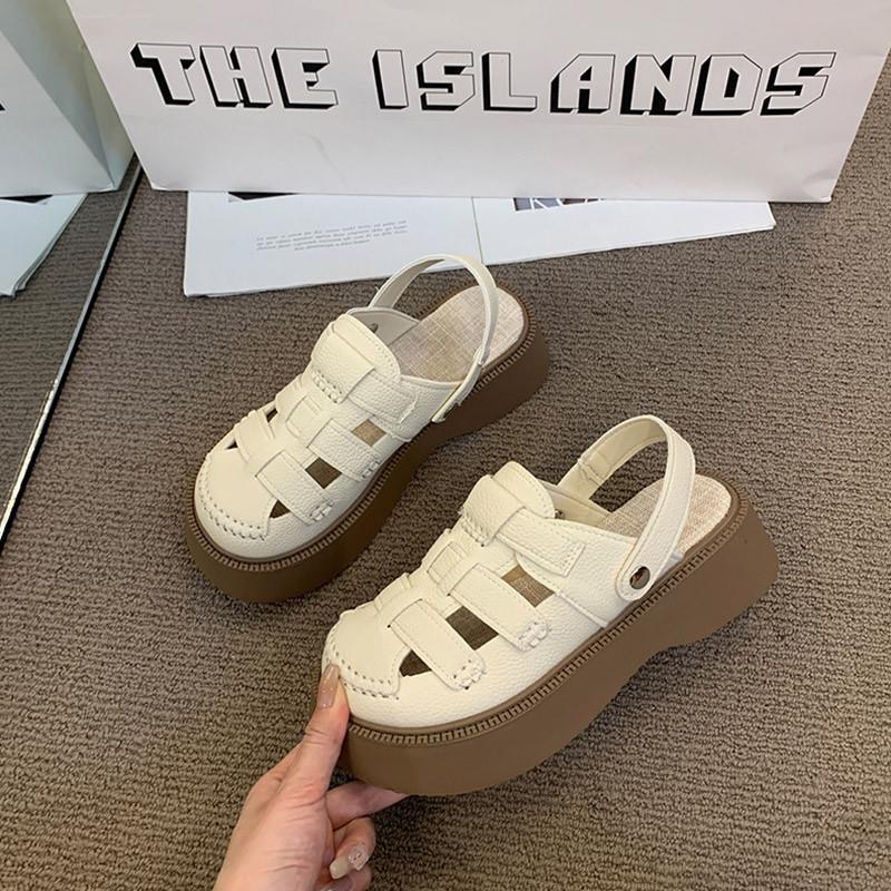 【万达清仓】包头鞋网红2025新款鞋女厚底休闲单鞋法式透气洞洞鞋叶