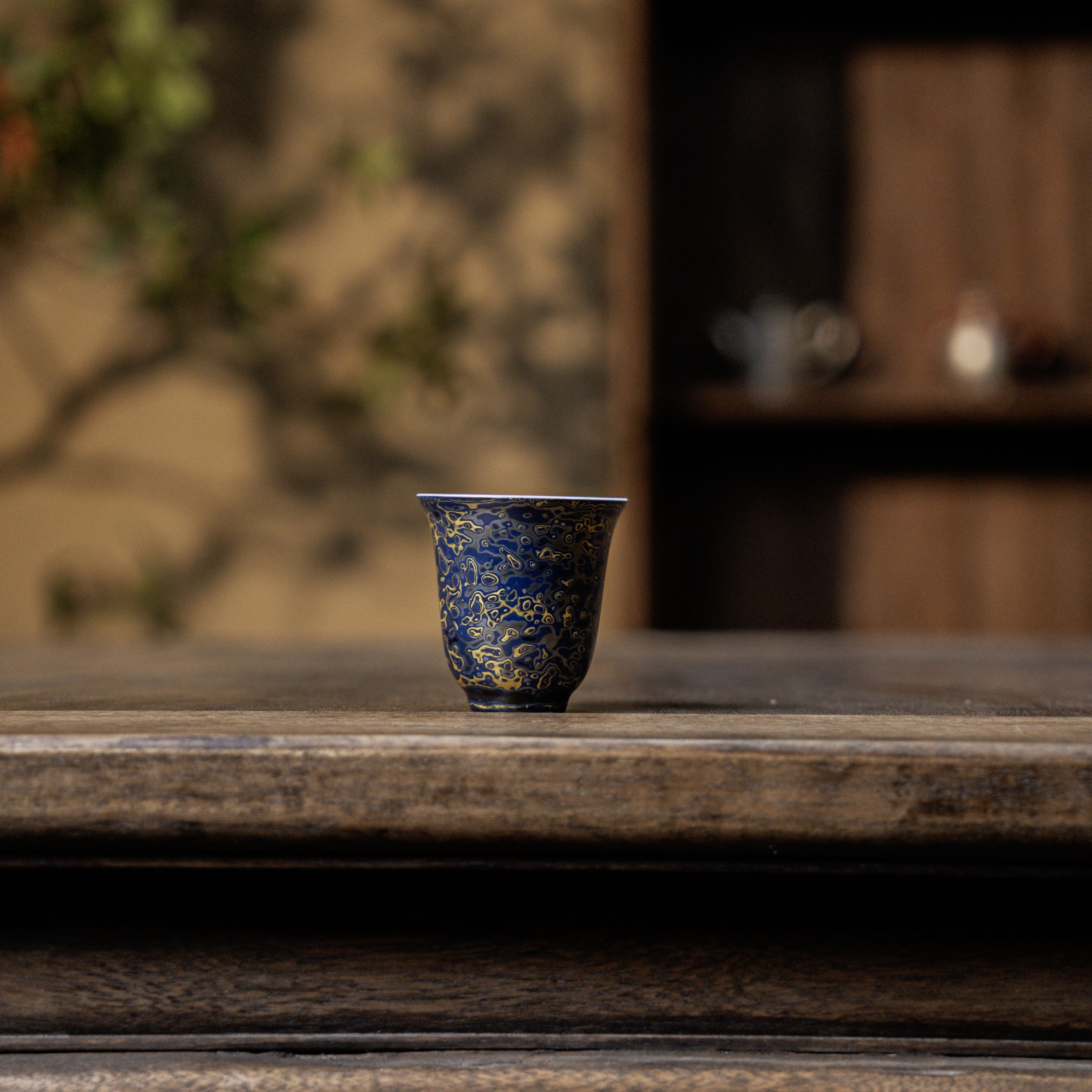 【静姐小院】白瓷铃铛杯b款犀皮蓝（林剑军0168）