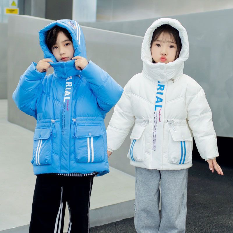 中长款休闲纯色男童女童洋气加厚冬季冬装外套