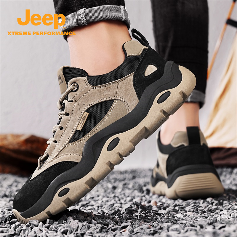 jeep吉普男士真皮阿甘运动鞋2025春季新款户外徒步防滑耐磨登山鞋