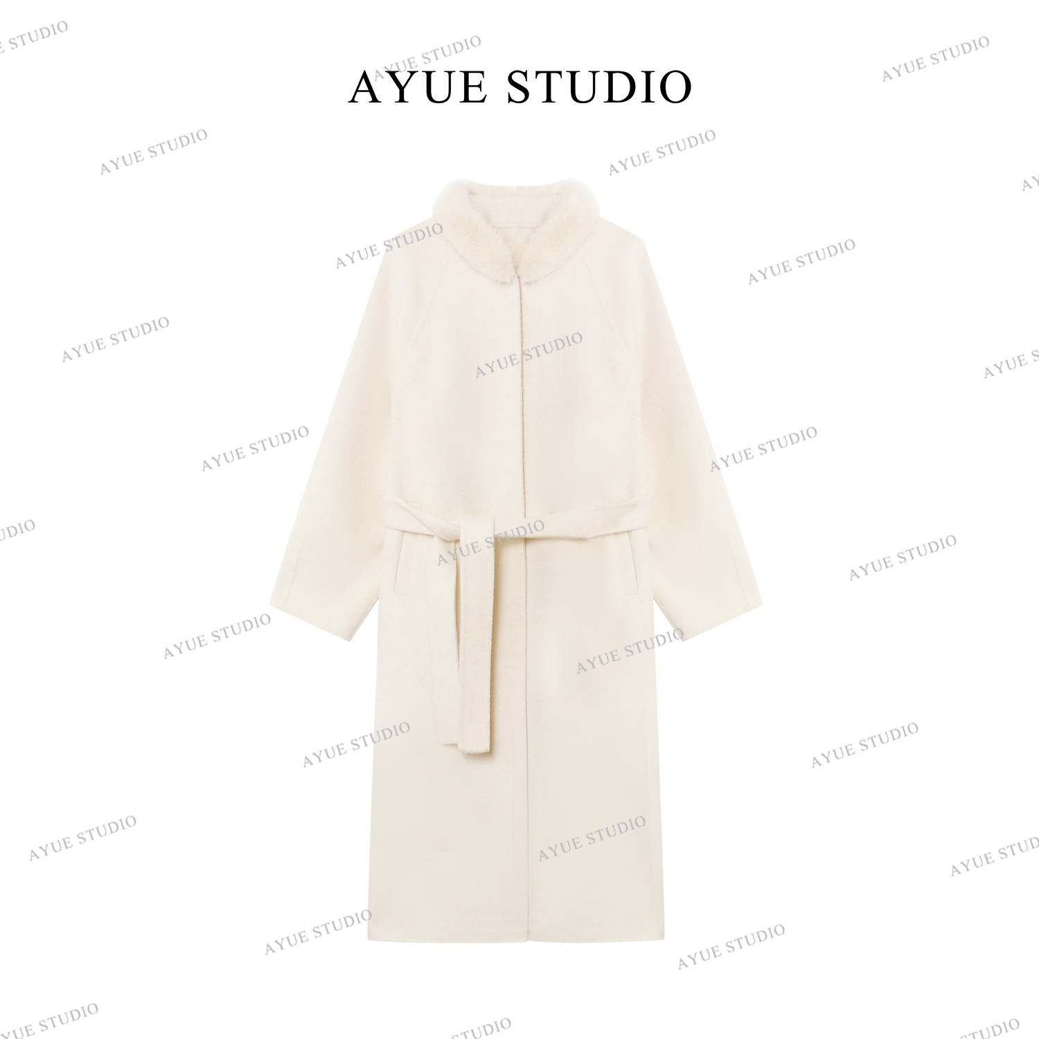 AYUE「香榭丽舍」 100%进口水貂毛领贵气格调100%羊毛大衣2081