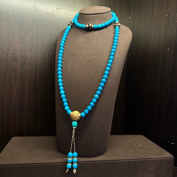 非金属合成锆石吊坠 蓝色虎小牙108串珠时尚国风