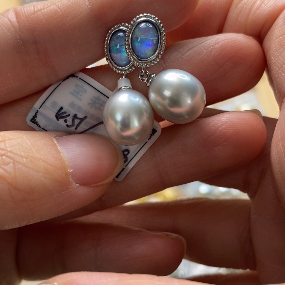 海水珍珠耳饰银S925镶嵌