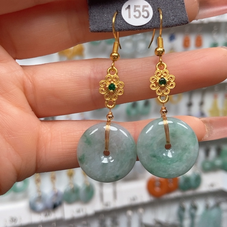 【闪购商品】翡翠耳饰银S925镀金镶嵌