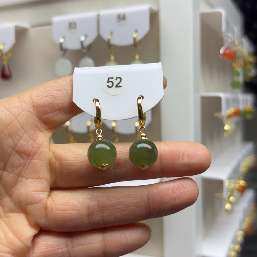 和田玉银S925镶嵌耳饰