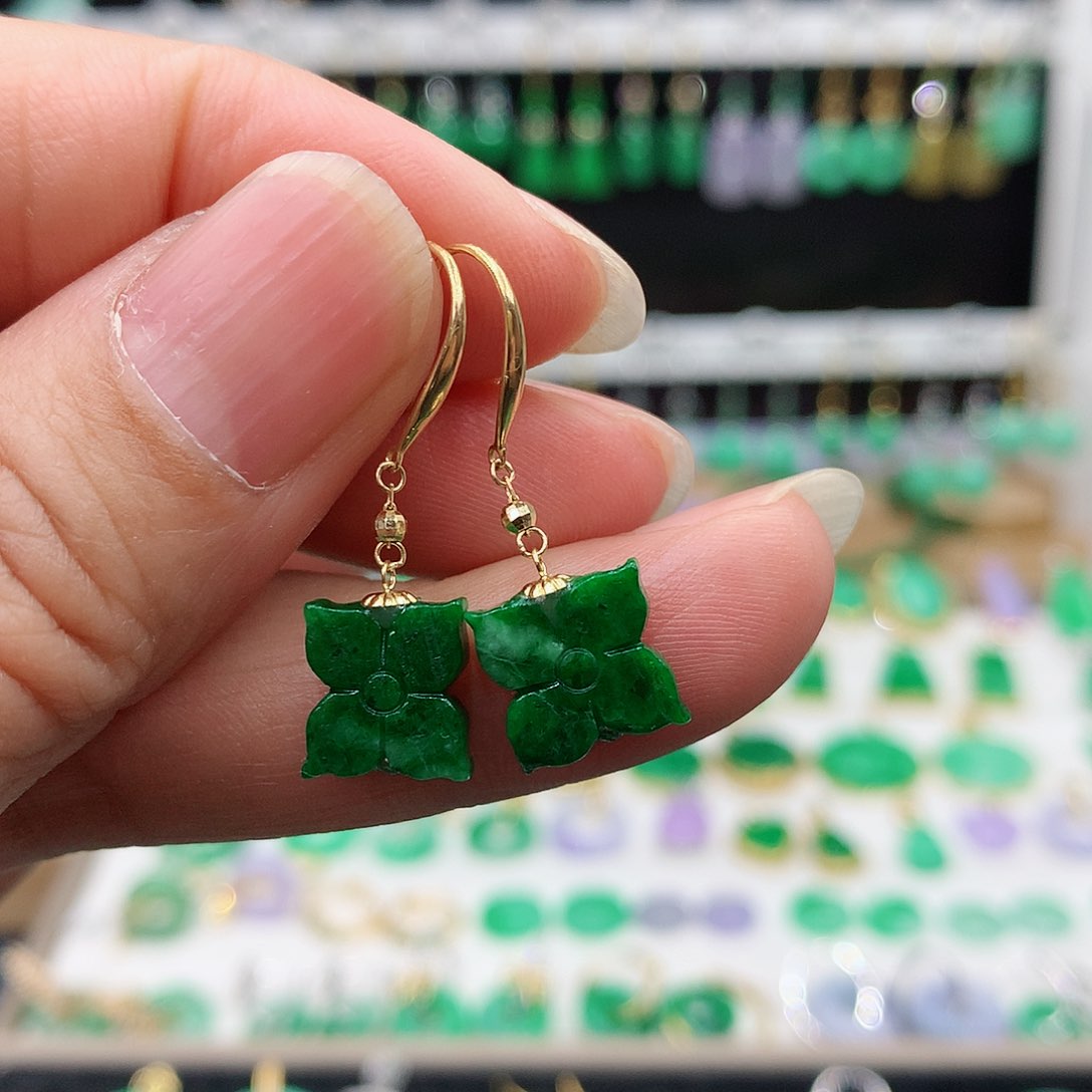 翡翠耳饰18K金镶嵌龙*