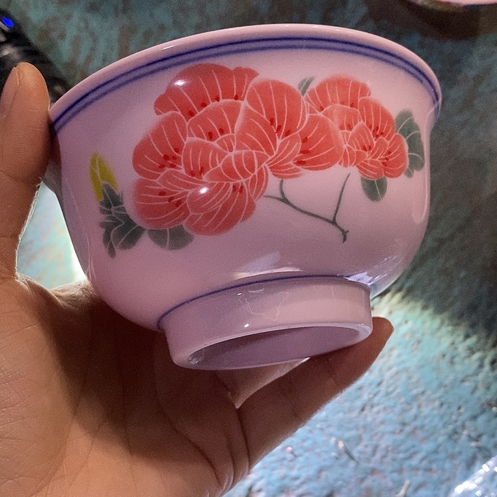 摆件陶4.5寸红稀土芙蓉花碗