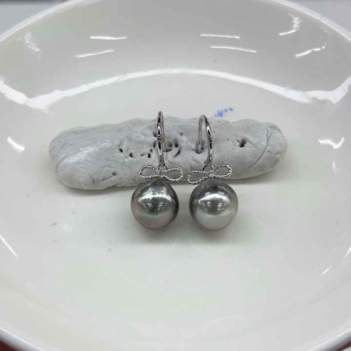 银S925镶嵌耳饰海水珍珠8-9m