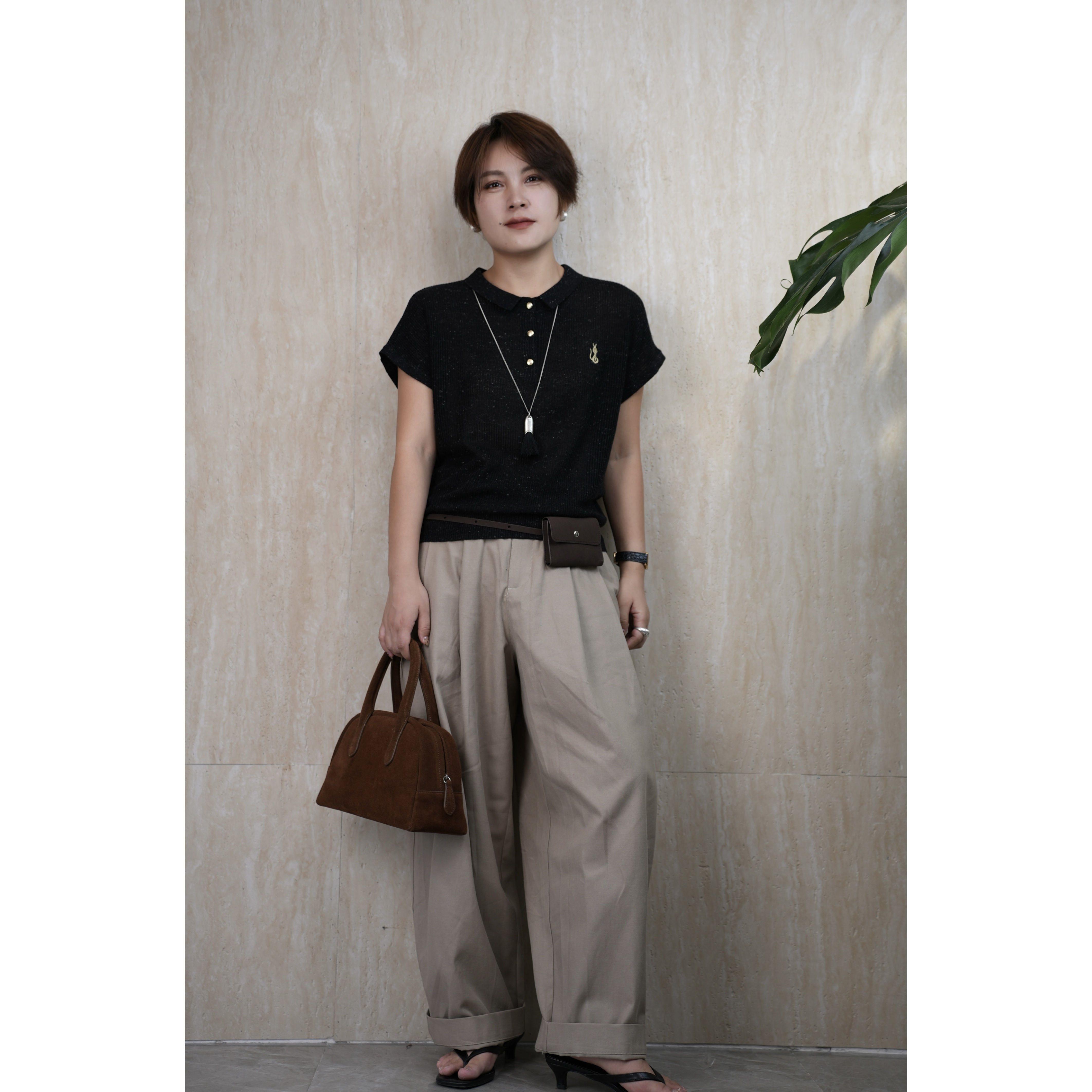 [老钱风]夏季POLO翻领女针织衫