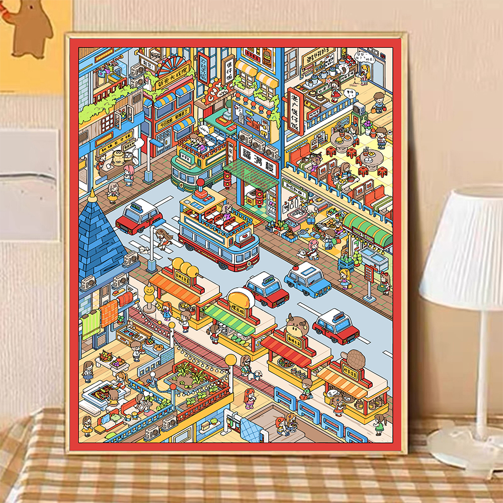 【粤式美食街】独家授权DIY数字油画插画解压填色丙烯手工装饰画