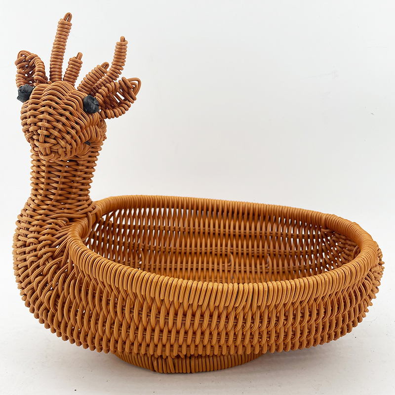 A199有底棕色小鹿造型水果篮纯手工编织33*23*28客厅摆放家用