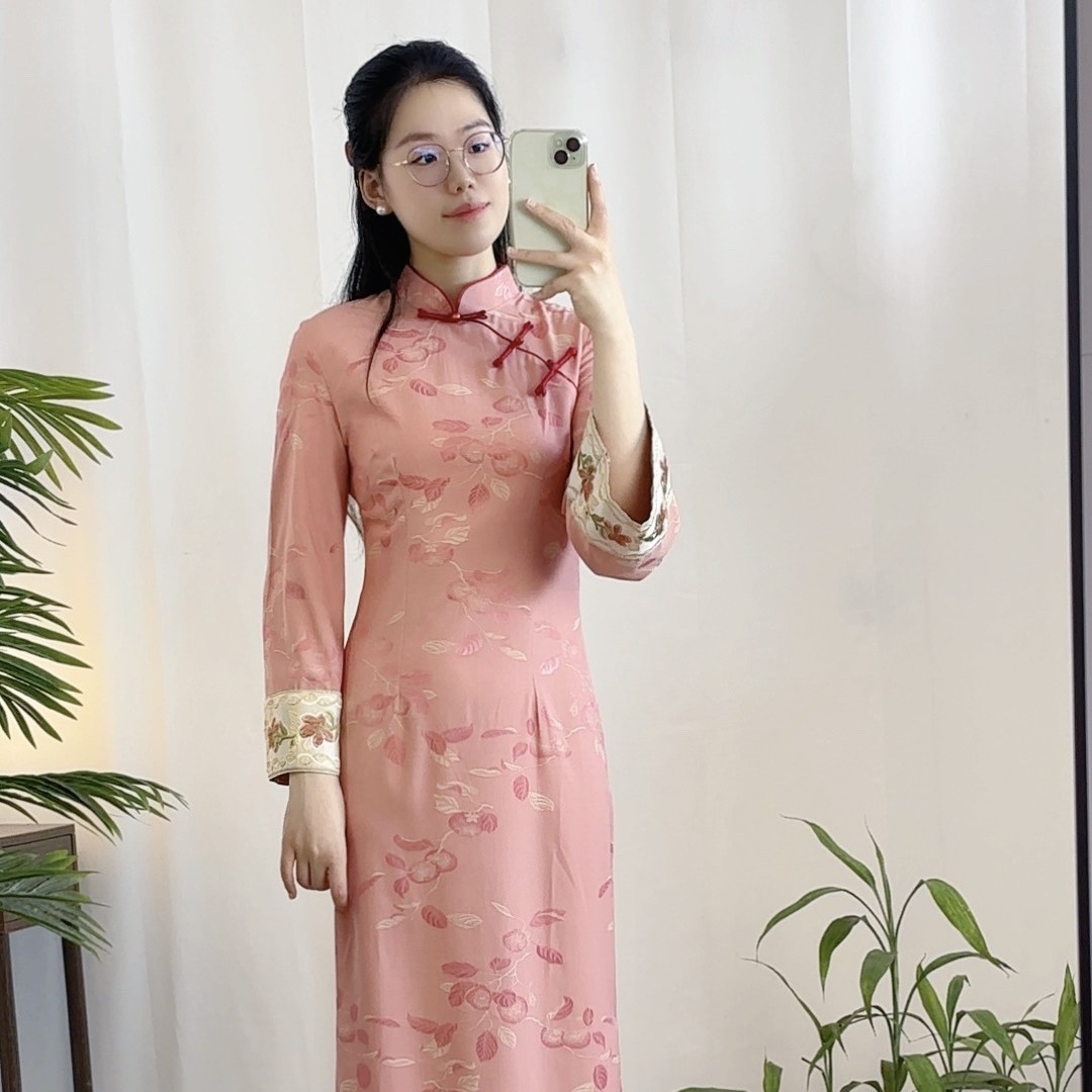 粉桃122cm | 早秋新品粉色单层后拉链显白气质日常可穿旗袍