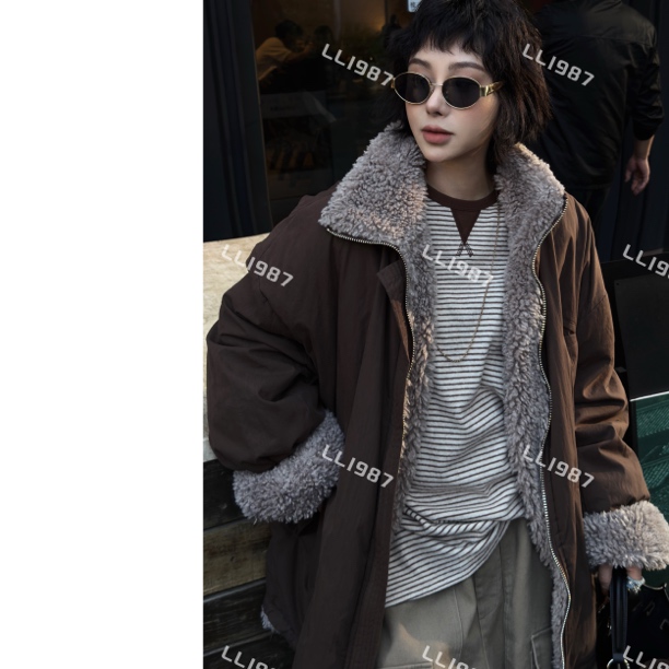 HY罗罗【两面穿绒毛感】冬季韩系设计时尚宽松感百搭外套L352保暖