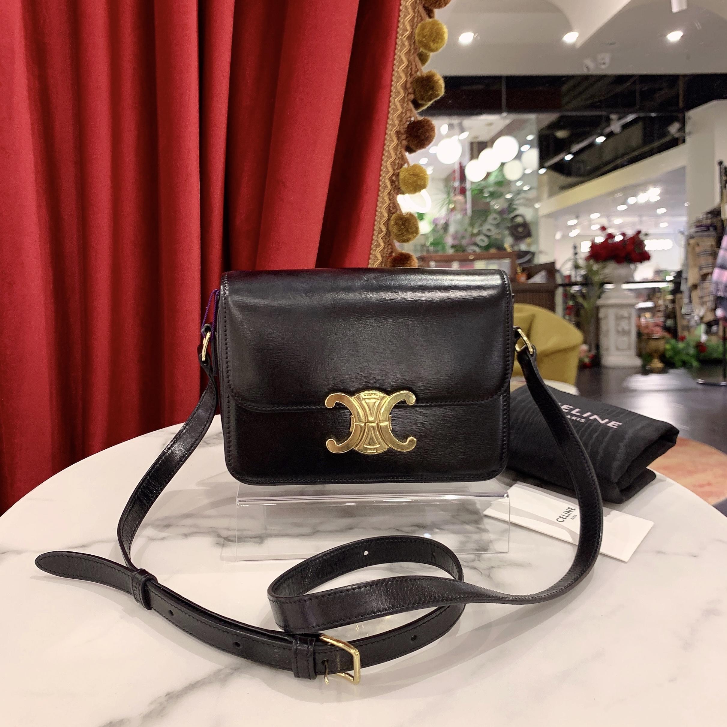 95新 Celine/思琳 GGS凯旋门豆腐包小号黑色牛皮单肩包47404392