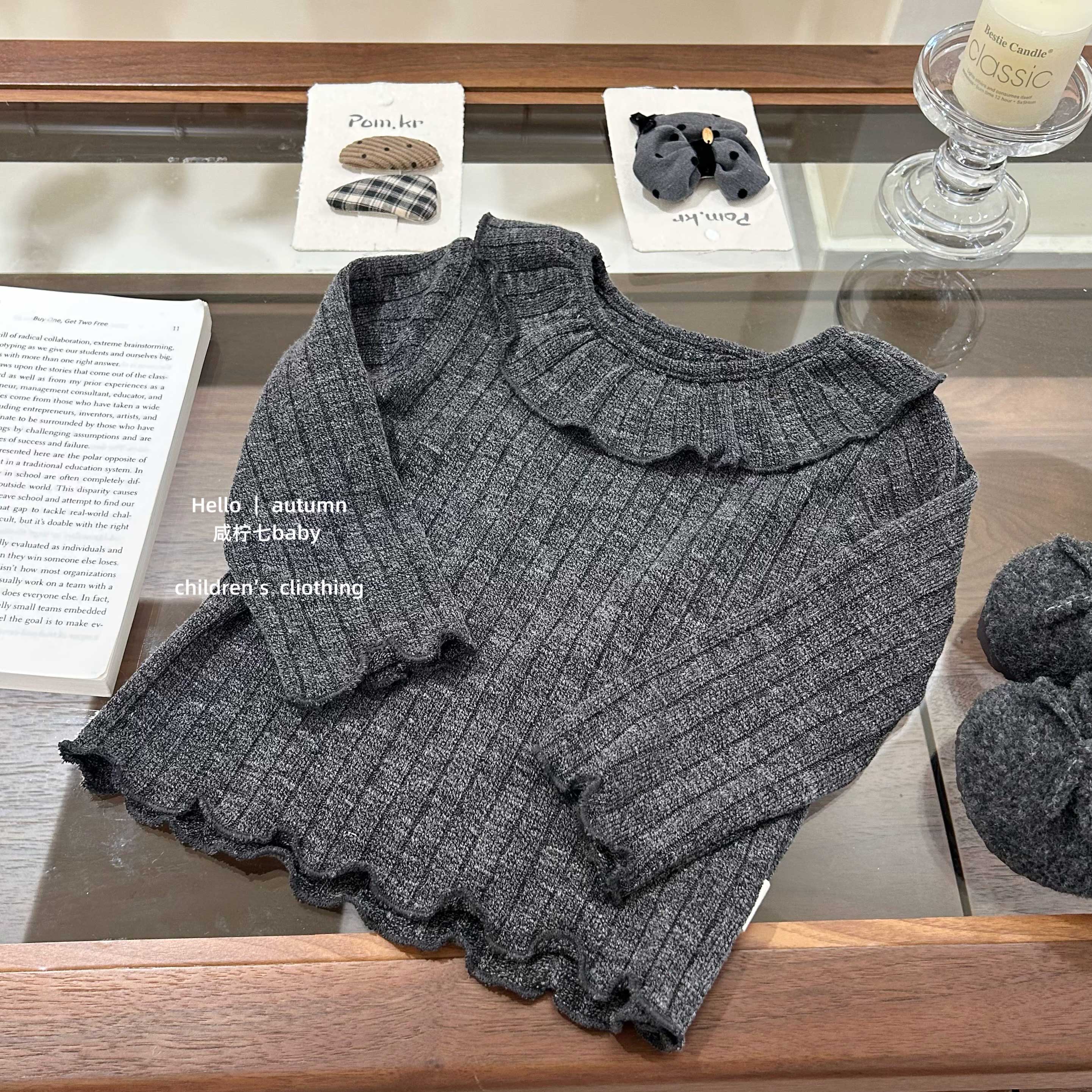 【咸柠七】女童长袖T恤秋装新款宝宝娃娃领打底衫儿童花边袖上衣