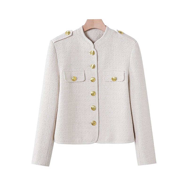 秋冬新款法式复古设计师时尚气质长袖白色小香风外套2048