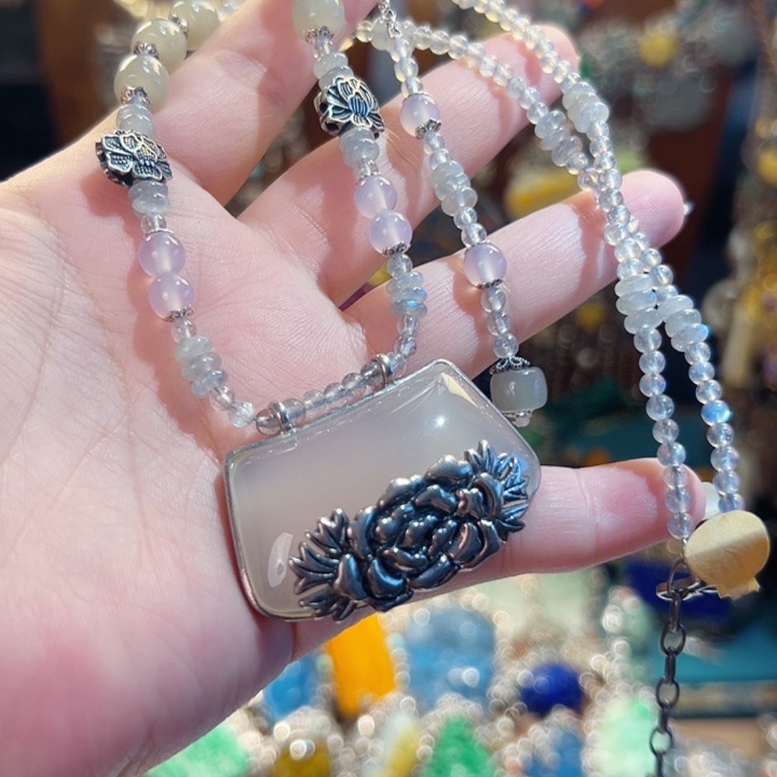 玛瑙银S925镶嵌颈饰国风