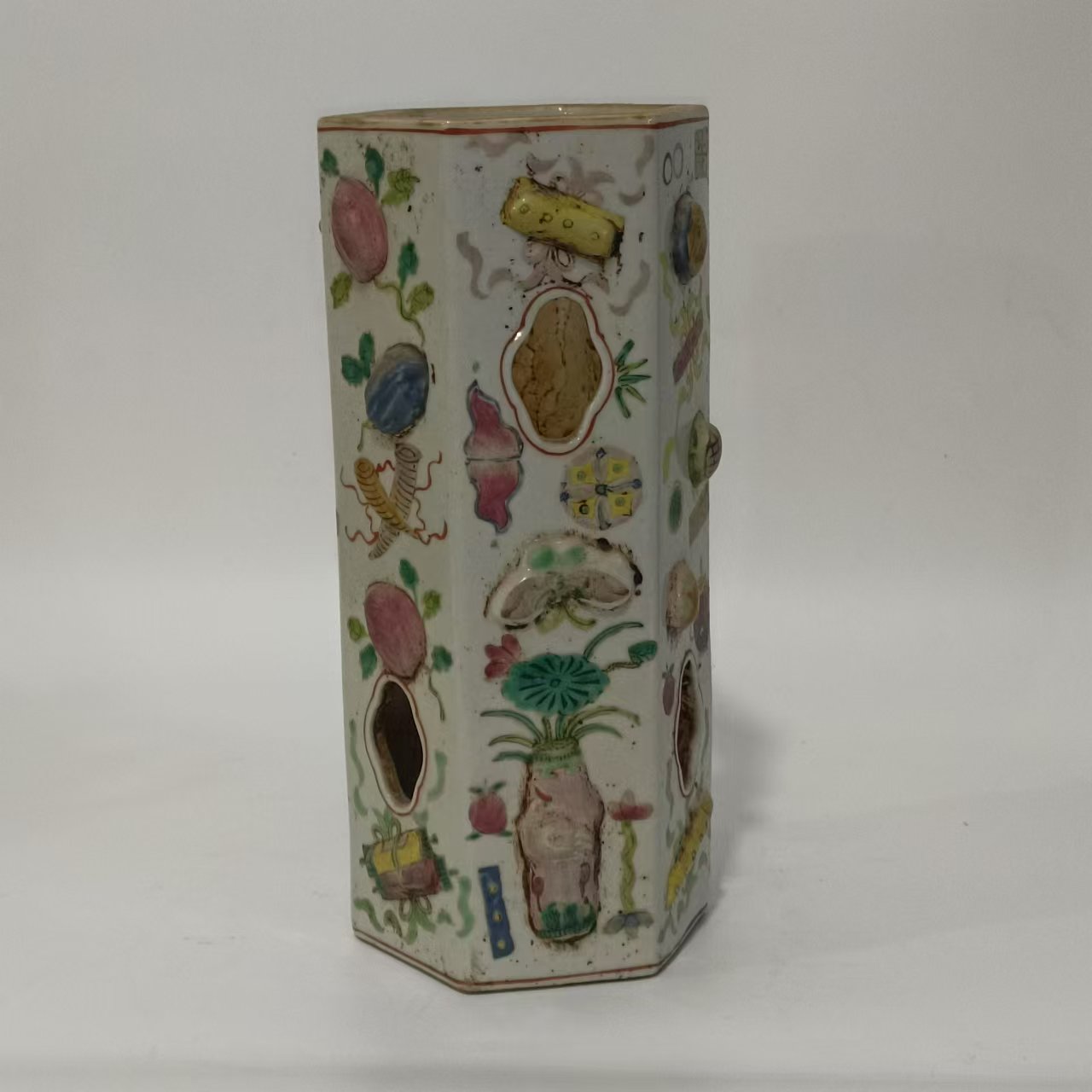 HJD2501-080粉彩贴塑博古纹帽筒