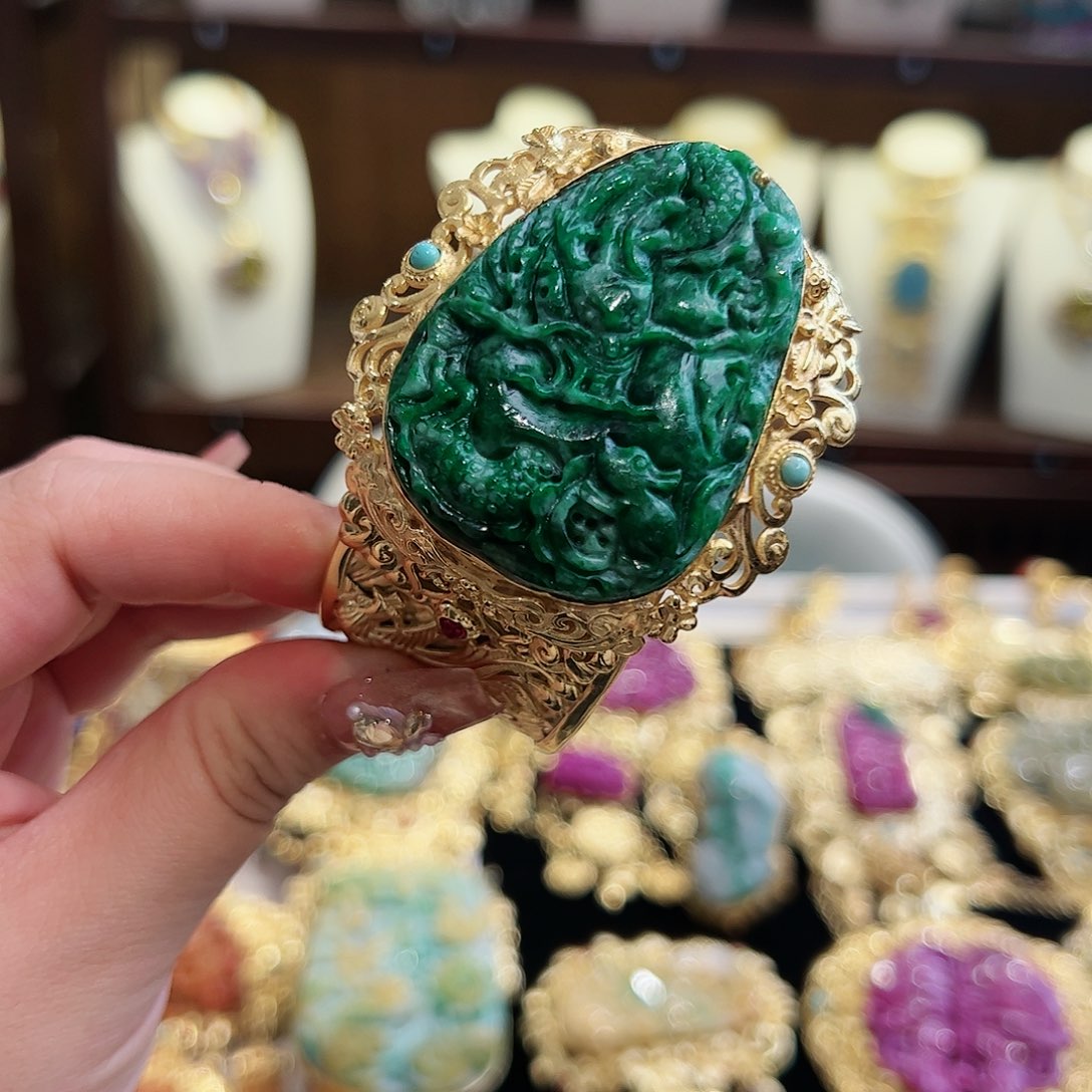 翡翠手镯银S925镶嵌古风