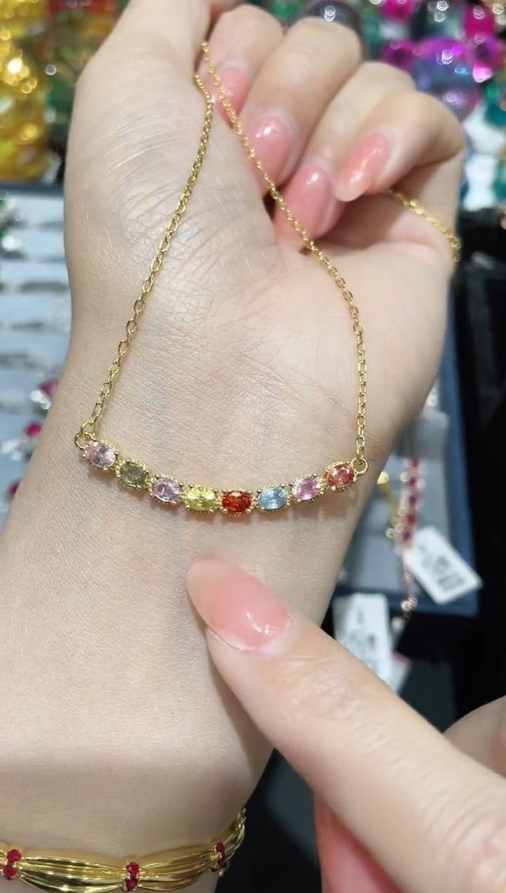 S925银镶嵌彩色蓝宝石项链