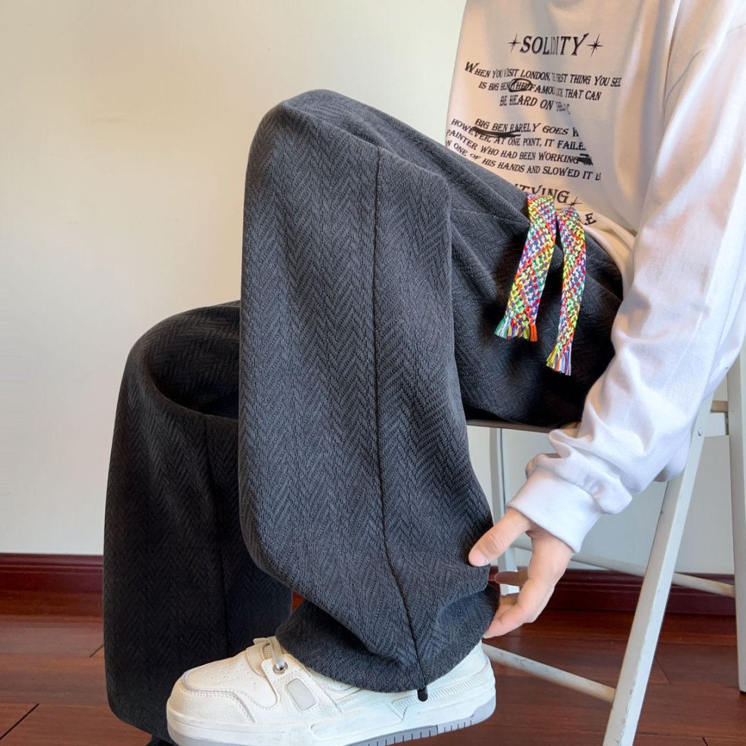 麦穗纹休闲裤子男秋季2025新款潮牌直筒长裤百搭宽松大码阔腿卫裤