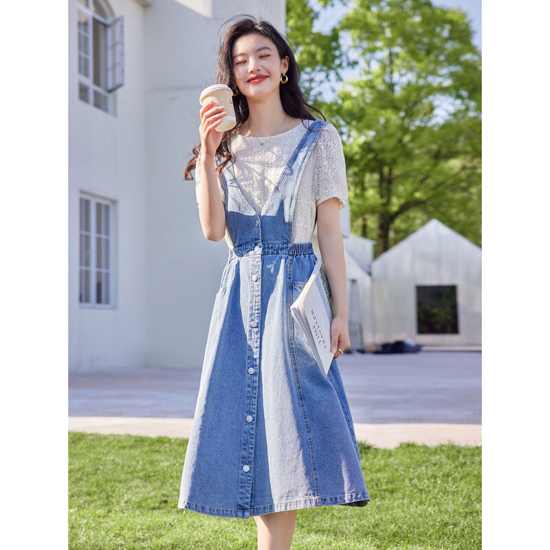 时尚牛仔背带连衣裙套装SXTZD23002