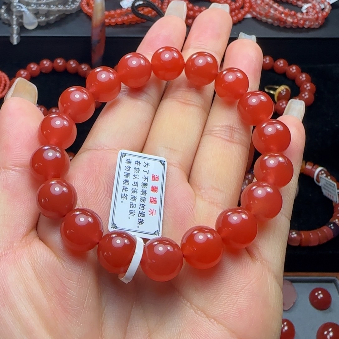 未镶嵌手串南红玛瑙11+辣椒红