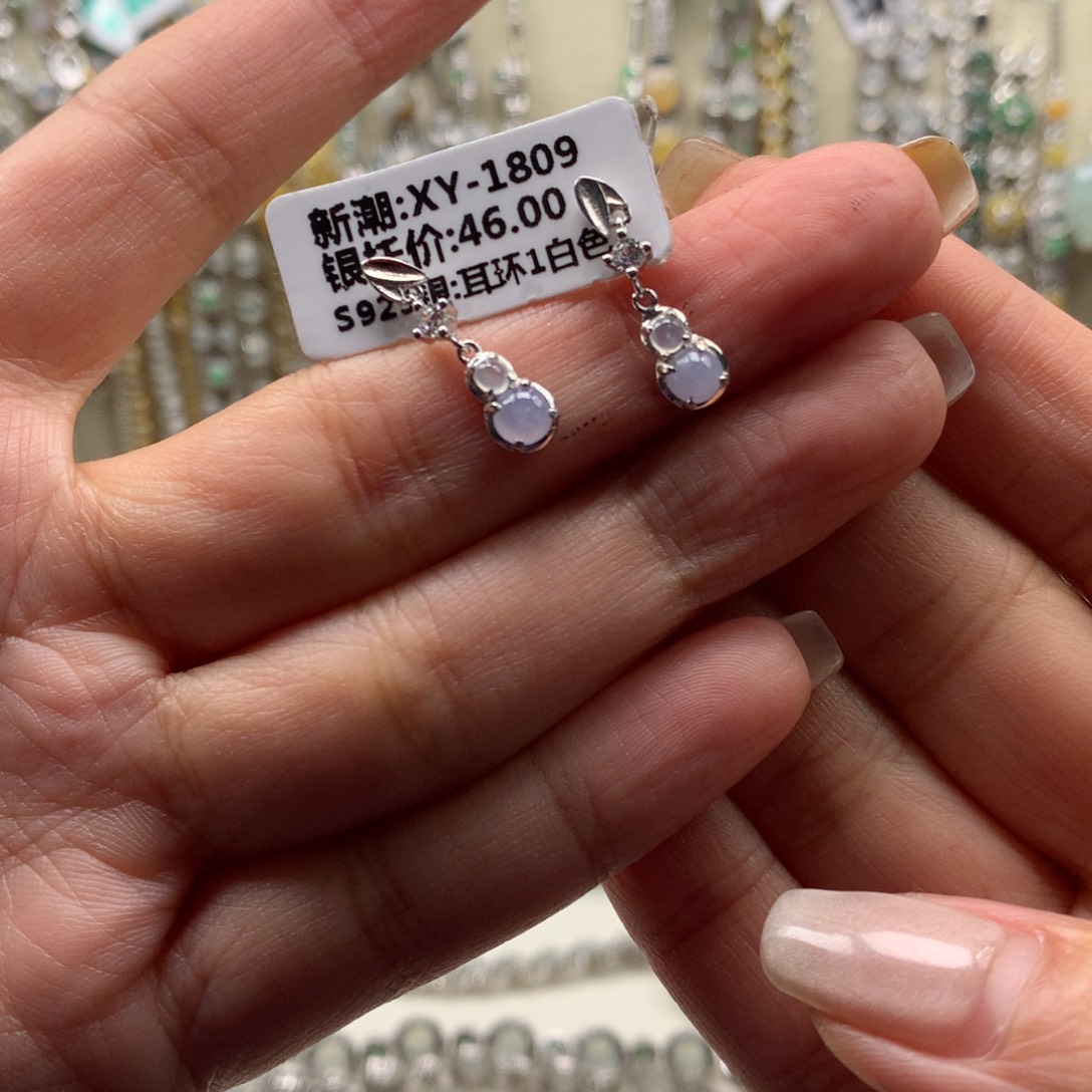 翡翠银S925镶嵌颈饰耳钉