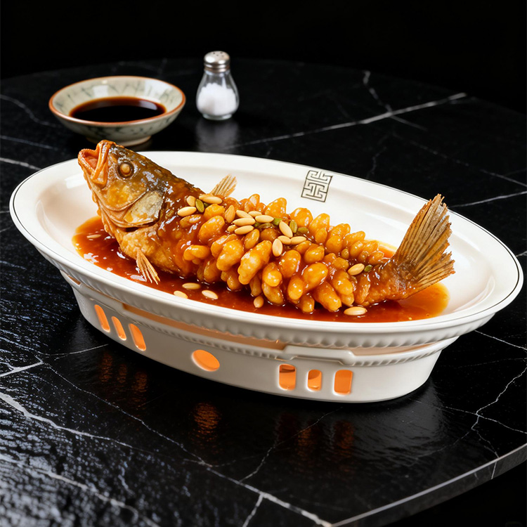 网红款金线耐磨金罗马保温盘子明炉酒店家用好物高档餐具红烧鱼盘
