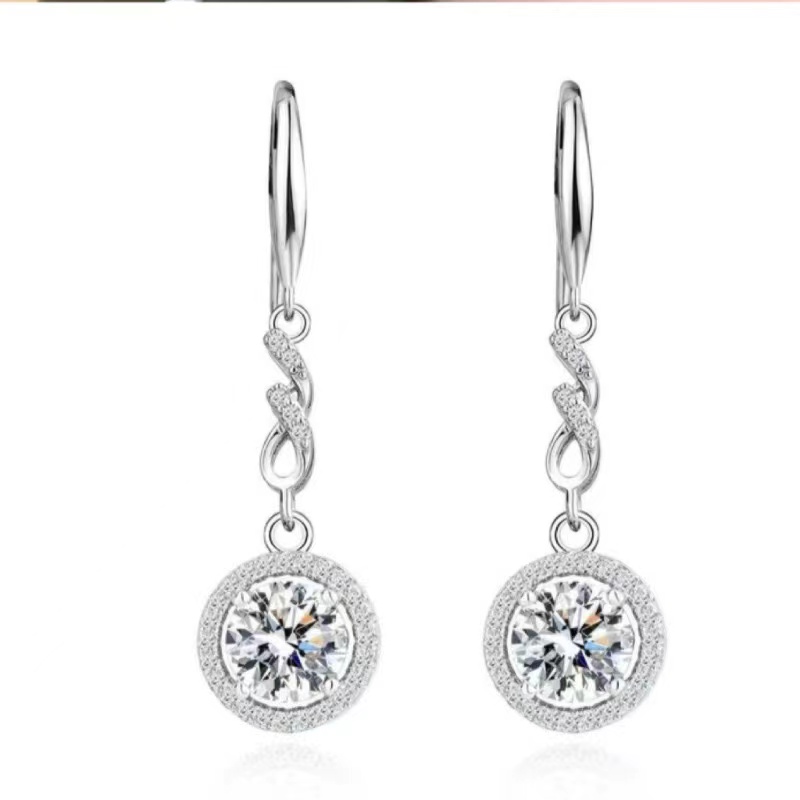 925银莫桑石耳饰 圆包耳钩50分-1克拉女士耳环耳钉耳饰耳针